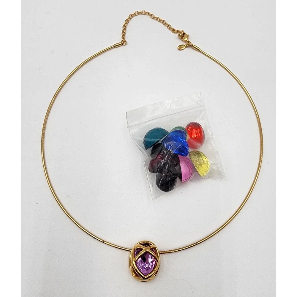 Joan Rivers Interchangeable Gems Egg Pendant Necklace Gold Tone Multi Stone